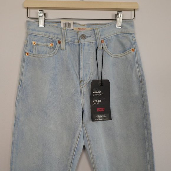❌SOLD❌ LEVI'S Wedgie Straight Jeans Light Blue Acid wash High Rise Denim 25X26 - Picture 3 of 14